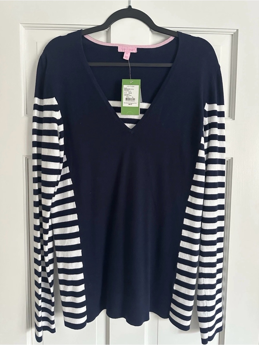 Lilly Pulitzer Saige Striped V-Neck Tunic Blue & White Size XL NWT